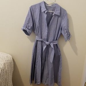 Calvin Klein Stripe Short Sleeve Midi Shirt Dress